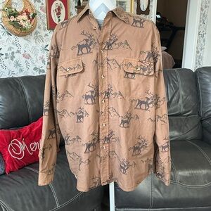 Barnfly Men's Long Sleeve Button-Up Shirt Western Cowboy Elk deer  Riding L